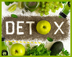 Image of the word detox with fruit all around it 